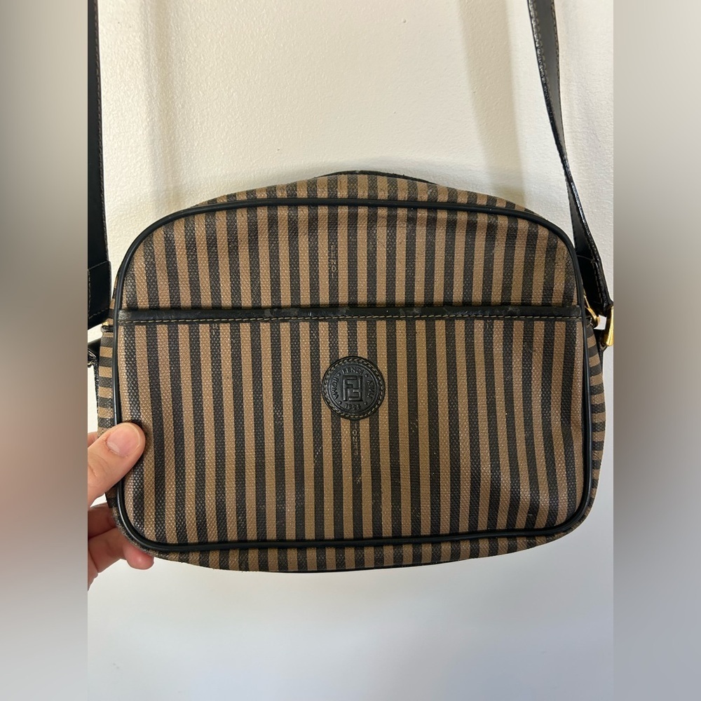 Vintage Fendi Crossbody Bag Striped canvas with leather crossbody strap - Picture 4 of 16